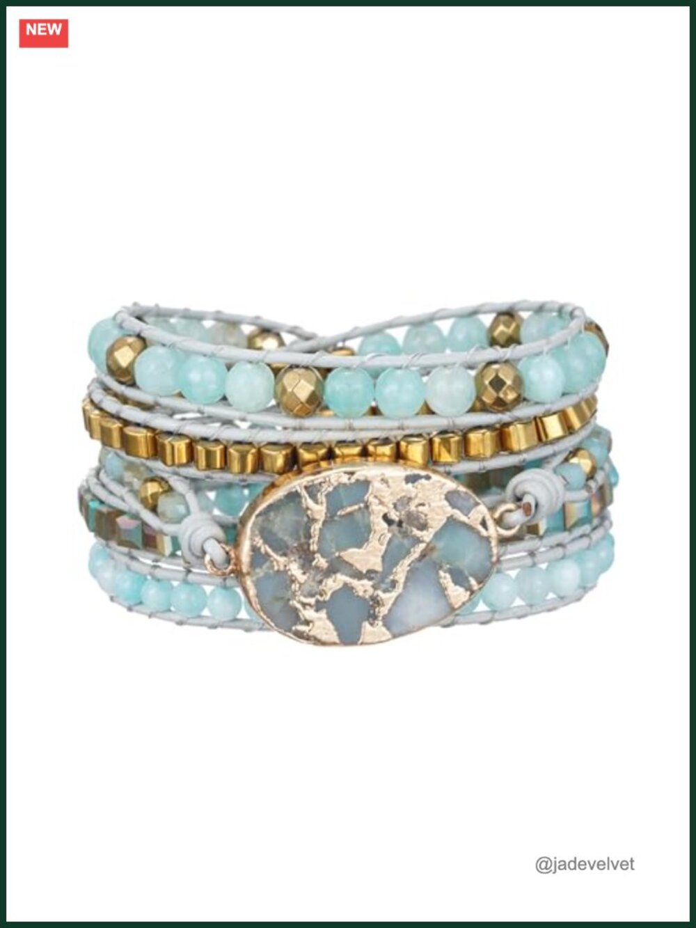 Boho Handmade Natural Stone Crystal Leather Wrap Bracelet